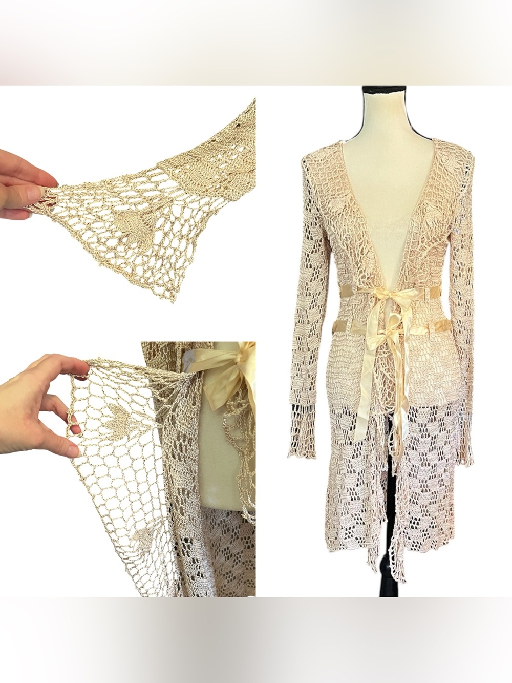 NWOT Vintage Betsey Johnson New York Crochet Ribbon Duster Cardigan